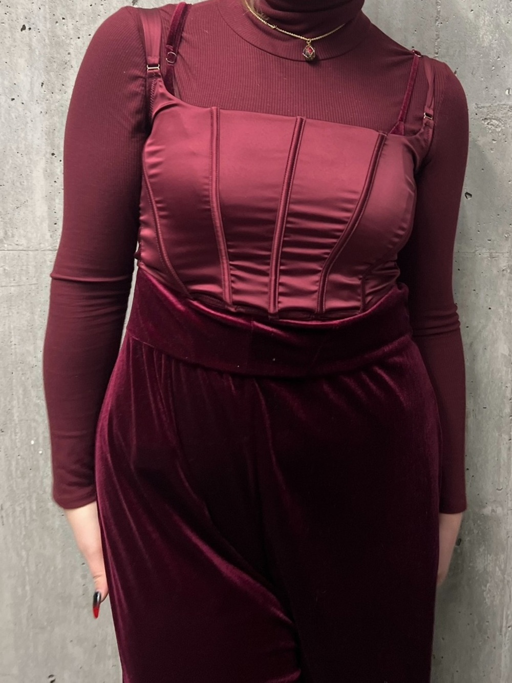 Burgundy Satin Pleated Corset Top